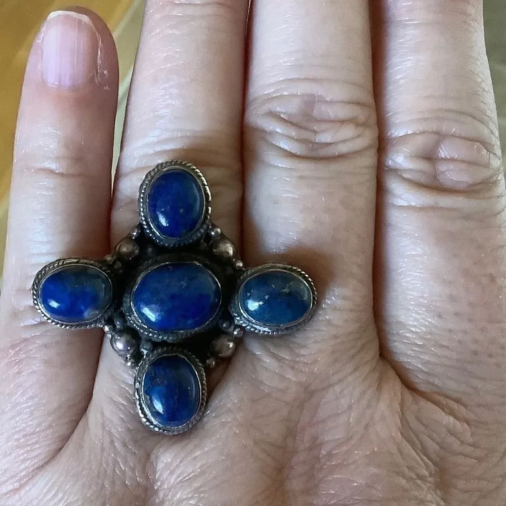 𝅺sterling SILVER 925 VINTAGE LAPIS LAZULI WOMAN RING SIZE US 7.5​​